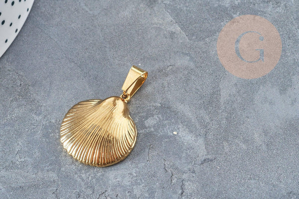 Pendentif coquillage acier 304 doré inoxydable 27mm, x1 (G3280)