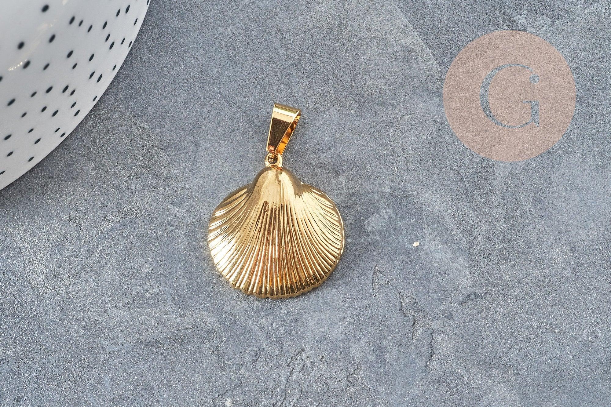 Pendentif coquillage acier 304 doré inoxydable 27mm, x1 (G3280)