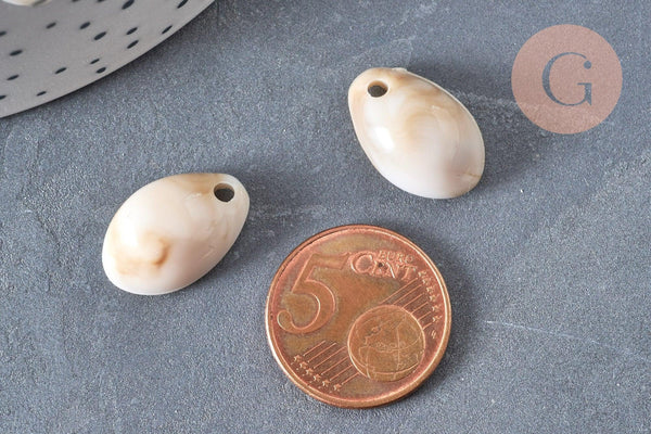 Pendentif coquillage acrylique beige marbré 19mm, perle acrylique,cauri,coquillage bijou,19mm, x10 (G5488)