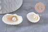Pendentif coquillage blanc et perles d'imitation zamac doré 16-24mm, x2 (G10277)