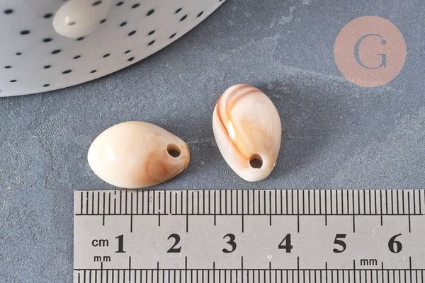 Pendentif coquillage cauri acrylique beige marbré 19mm, x10 (G5404)