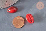 Pendentif coquillage cauri acrylique rouge marbré 19mm, x10 (G1718)