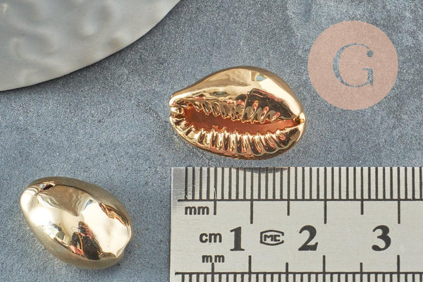 Pendentif coquillage cauri doré clair fermé,coquillage naturel,cauri doré,coquillage or,18mm,1 trou, x5 (G2851)