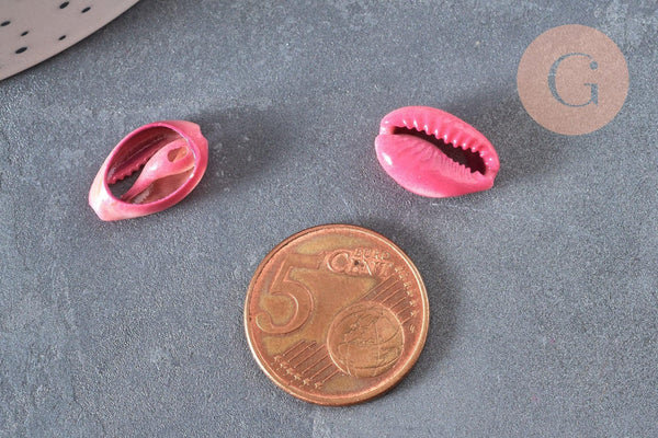 Pendentif coquillage cauri naturel rose 15mm, x5 (G1530)
