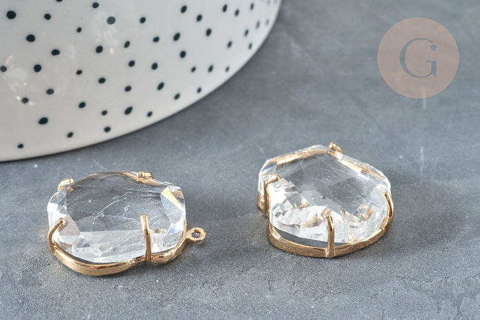 Pendentif coquillage cristal verre laiton doré 26mm, x1 G7359