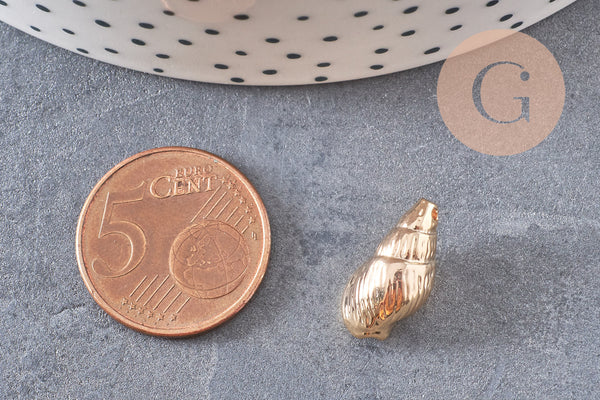 Pendentif coquillage doré 18K, coquillage doré,dorure 18carats,pendentif doré,coquillage or,création bijoux, x 2, 16.5mm G3584