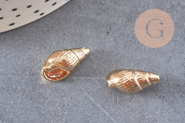 Pendentif coquillage doré 18K, coquillage doré,dorure 18carats,pendentif doré,coquillage or,création bijoux, x 2, 16.5mm G3584