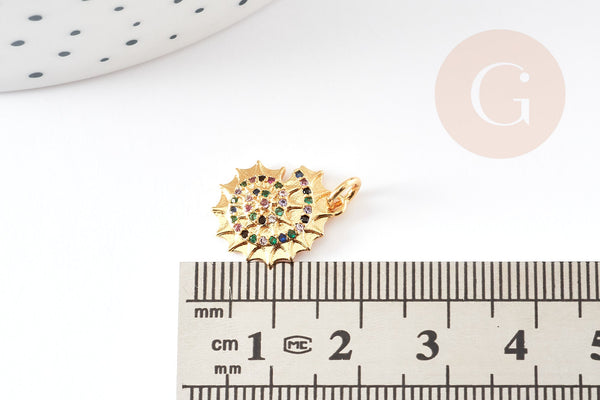 Pendentif coquillage doré 18K zircon coloré 16mm,pendentif laiton doré thème océan et plage, x1 G5288