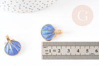 Pendentif coquillage doré bleu 24.5mm, pendentif coquillage pour création bijoux x 2 (G5793)