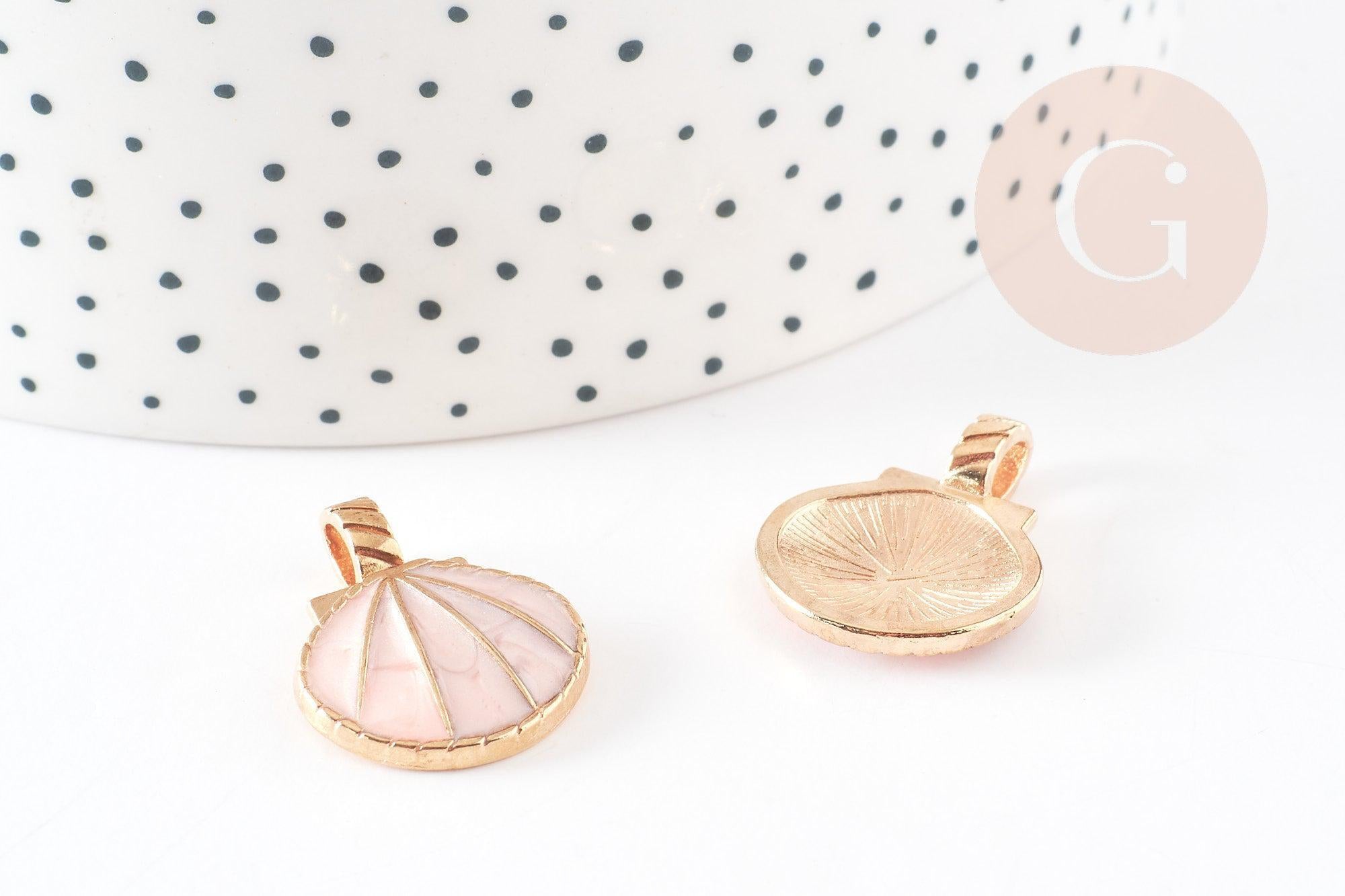 Pendentif coquillage doré rose 24.5mm, pendentif coquillage pour création bijoux x2 (G5794)