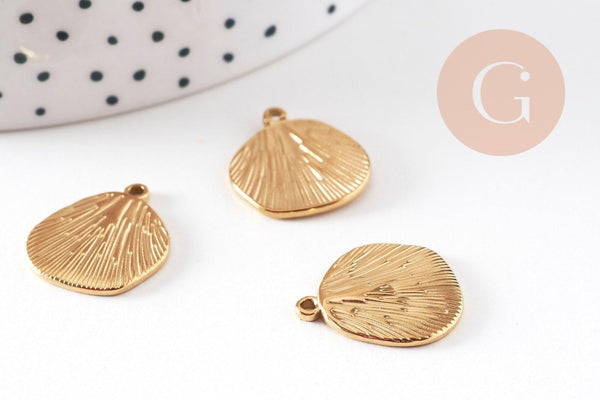 Pendentif coquillage feuille acier 304 doré inoxydable 18mm, x1 VALIDE