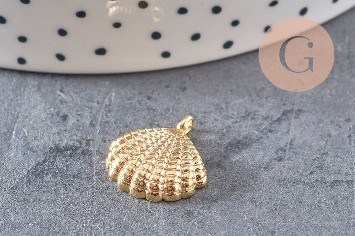 Pendentif coquillage laiton doré 14K 16.5mm, x2 (G1261)