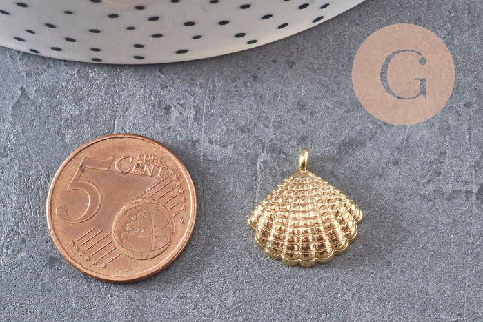 Pendentif coquillage laiton doré 14K 16.5mm, x2 (G1261)