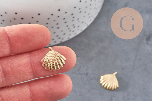 Pendentif coquillage laiton doré 14K 16.5mm, x2 (G1261)