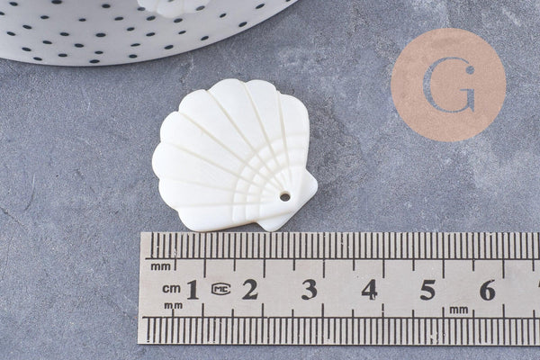 Pendentif coquillage nacre blanche naturelle 29mm, x2 (G10089)