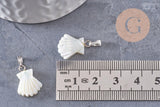 Pendentif coquillage nacre blanche naturelle laiton platine 18mm, création bijoux coquillage blanc, x1 (G9915)