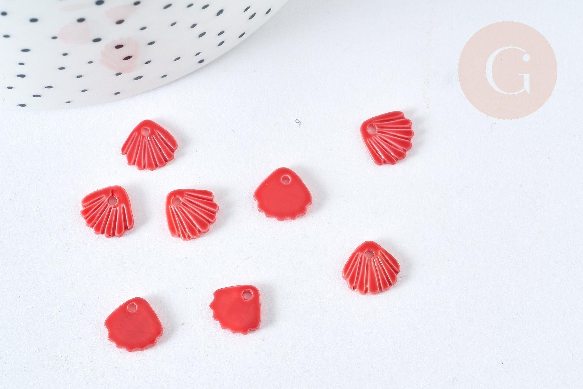 Pendentif coquillage nacre naturelle rouge 10,5mm , coquillage, x5 (G7571)