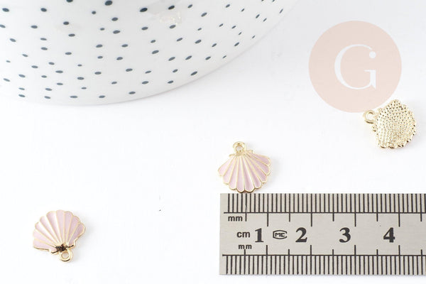 Pendentif coquillage zamac doré 18k rose 13mm, pendentif création bijoux, x1 (G4363)