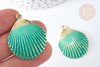 Pendentif coquillage zamac doré bleu turquoise 35,5mm, thème plage vacances, x1 G7438
