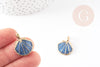 Pendentif coquillage zamac doré émail bleu marine 24.5mm, pendentif coquillage pour création bijoux x2 G1884
