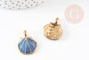 Pendentif coquillage zamac doré émail bleu marine 24.5mm, pendentif coquillage pour création bijoux x2 G1884