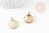 Pendentif coquillage zamac doré jaune clair 24.5mm, pendentif coquillage pour création bijoux, x2 (G2738)