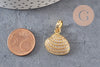 Pendentif coquillage zircons blancs laiton doré 20mm, x1 (G9829)