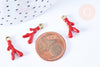 Pendentif corail émaillé rouge zamac doré 20mm x2 (G7512)