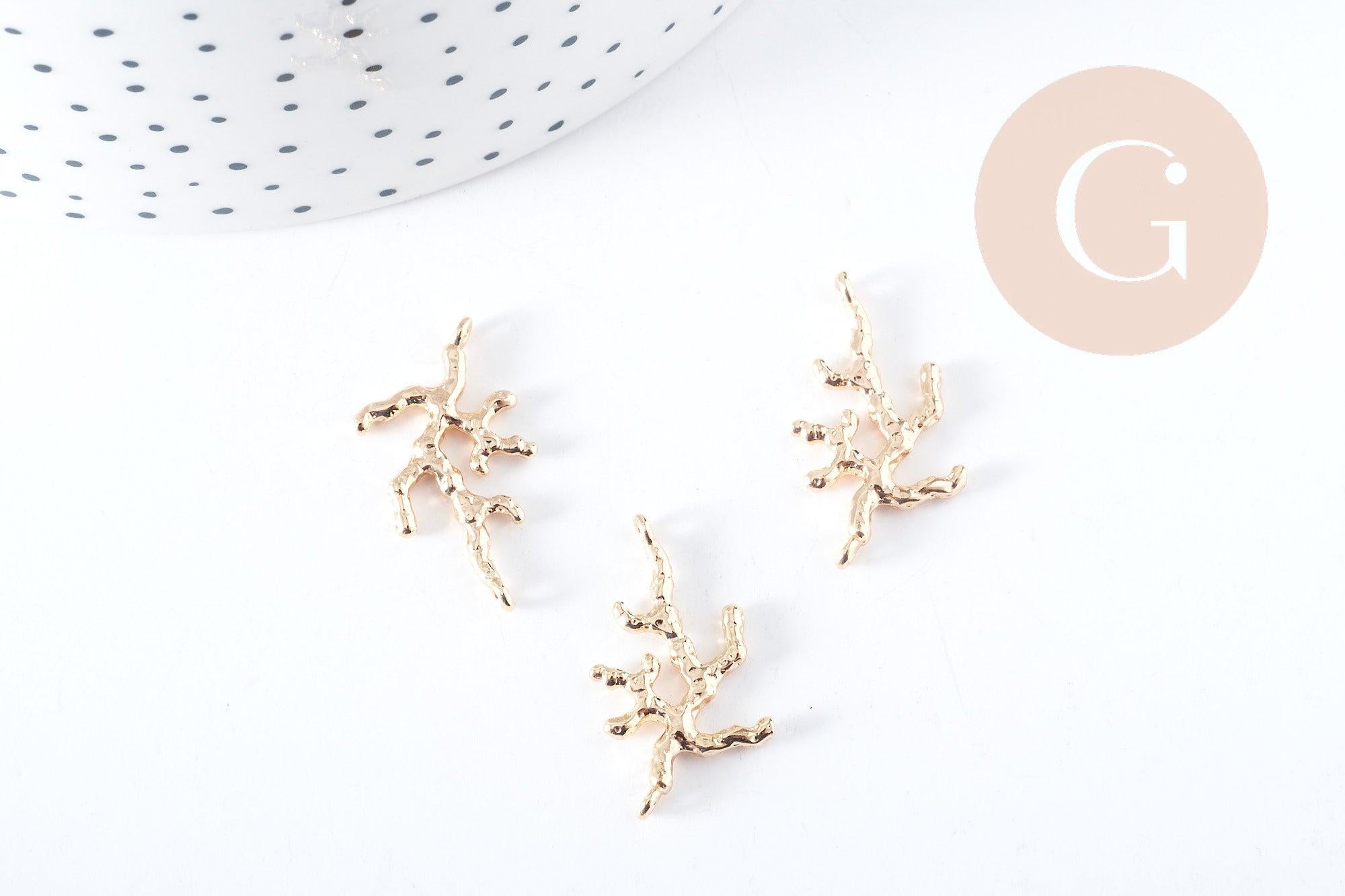 Pendentif corail laiton doré 18K 26mm,création de bijoux dorés thème de la mer, x1 G8962