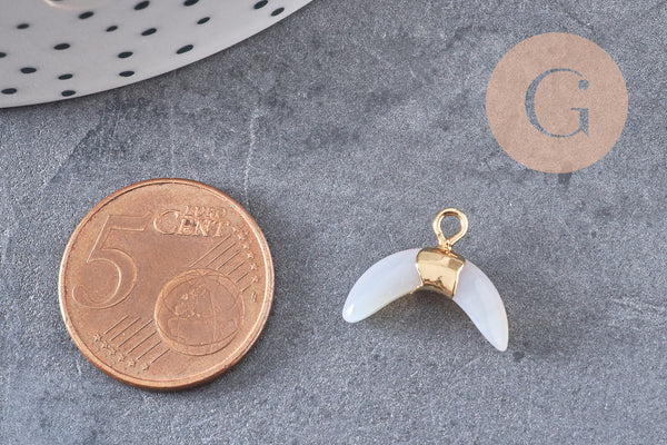 Pendentif corne jade gris naturel 21mm, croissant jade,pendentif pierre,jade naturel, x1 (G2799)