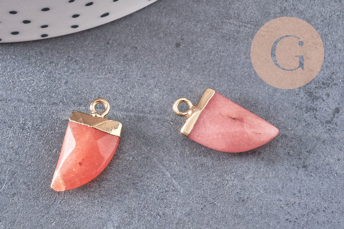 Pendentif corne jade rose corail, pendentif pierre, jade naturelle, pendentif jade,21mm, x1 (G0345)