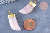Pendentif corne quartz rose 37mm,pendentif bijoux, pendentif quartz rose naturel, pendentif pierre, x1 (G6659)