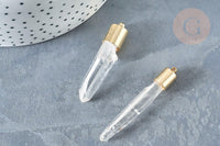 Pendentif cristal de roche naturel transparent laiton doré 16K, pierre brute, x1 (G8232)