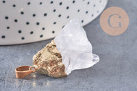 Pendentif cristal quartz blanc fer doré, pierre brute naturelle création bijoux, x1 (G0838)