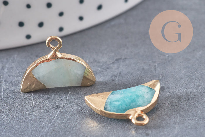 Pendentif croissant lune amazonite doré,lune amazonite, amazonite naturelle,18mm x1 (G1208)