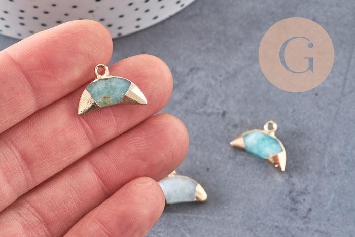 Pendentif croissant lune amazonite doré,lune amazonite, amazonite naturelle,18mm x1 (G1208)