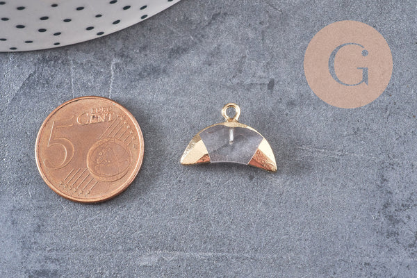 Pendentif croissant lune cristal de roche doré,pendentif bijoux,lune cristal naturel,18mm x1 (G1207)