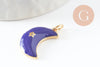 Pendentif croissant lune étoiles émail laiton bleu or 18K zircon 21mm, pendentif laiton émaillé, sans nickel, x1 (G5955)