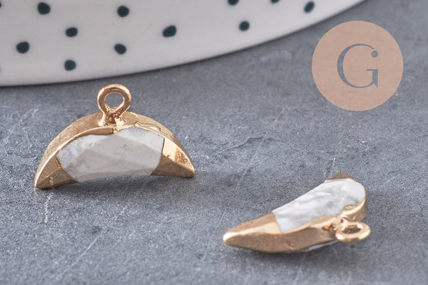 Pendentif croissant lune howlite naturelle doré 18mm, pendentif bijoux pierre naturelle x1 (G1206)
