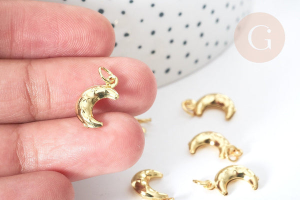 Pendentif croissant lune laiton doré 15mm,création bijou céleste, x 5 G8074