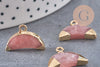 Pendentif croissant lune quartz fraise doré,lune quartz,pendentif pierre,quartz fraise naturel,18mm x1 (G0829)