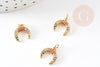 Pendentif croissant lune zircons multicolore laiton doré 12mm, x1 (G0470)