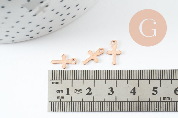 Pendentif croix acier 201 inoxydable or rose 16.5mm, x2 (G10188)