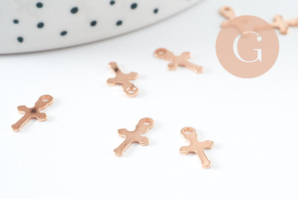 Pendentif croix acier 201 inoxydable or rose 16.5mm, x2 (G10188)