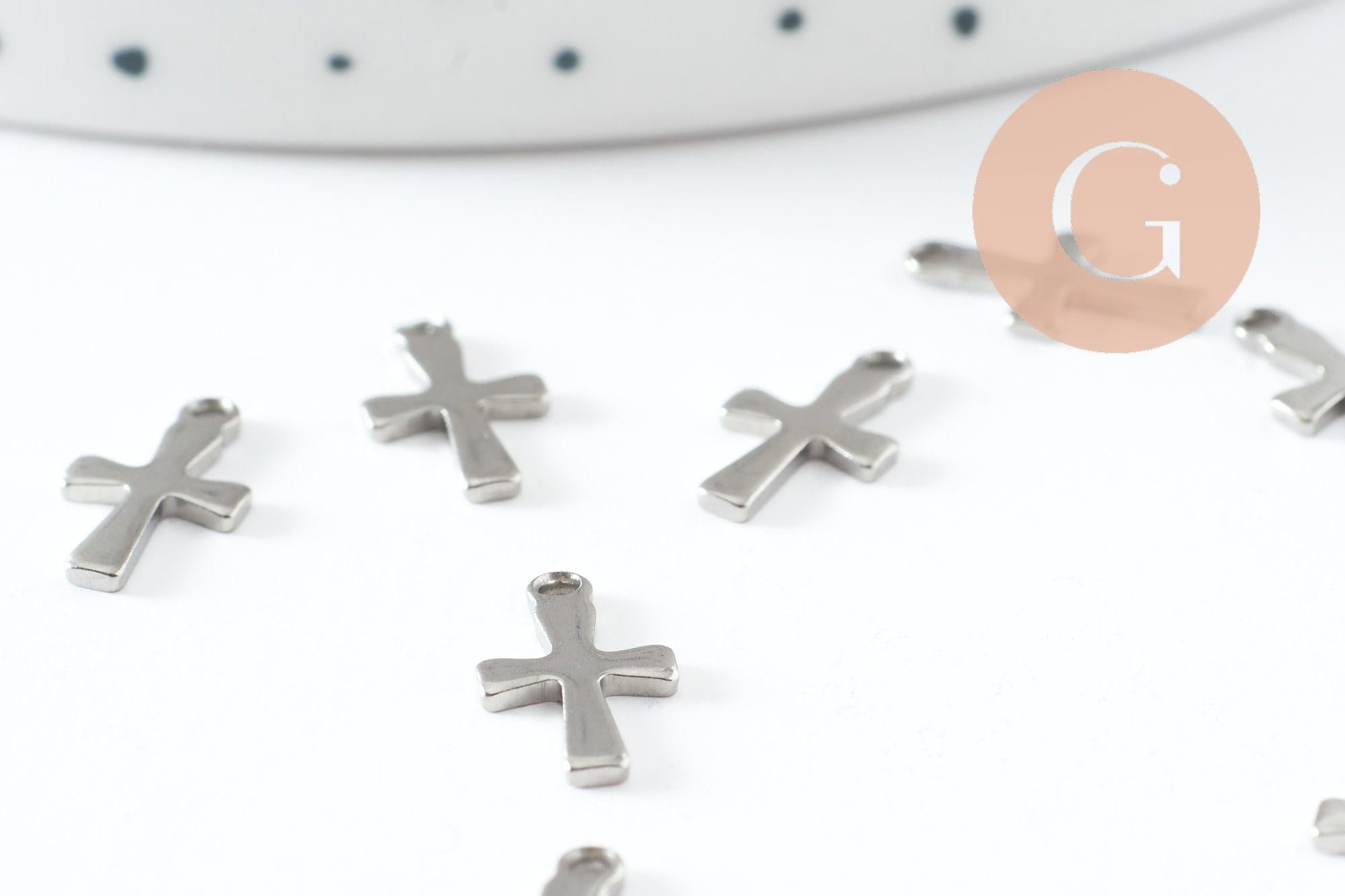Pendentif croix acier 304 inoxydable doré 12mm, x10 (G9828)