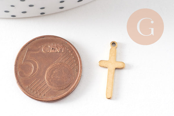 Pendentif croix acier doré inoxydable 19mm, un bijou en acier hypoallergénique sans libération de nickel,x 5 G6060