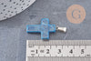 Pendentif croix agate naturelle bleu acier inoxydable 29mm,pendentif pierre, support argent, création bijoux,agate naturelle, x1 (G0500)