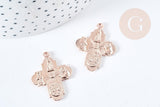 Pendentif croix gravé zamac doré or rose 24mm, création bijoux baroque pendentif religion, x1 (G8561)