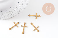 Pendentif croix laiton brut 25mm, x10 (G1503)