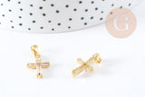 Pendentif croix laiton doré 18k zircons blancs transparents 17mm, création bijoux porte bonheur en zircon, x1 (G8968)